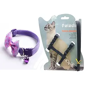 Woofy 1Pc Cat Collars with Bow Tie and Bell 1Pc Cat Body Harness Leash Nylon Set 10mm Adjustable Puppy Kitten Or Certain Puppies Necktie Collar, Pack of 2 (Color May Vary)