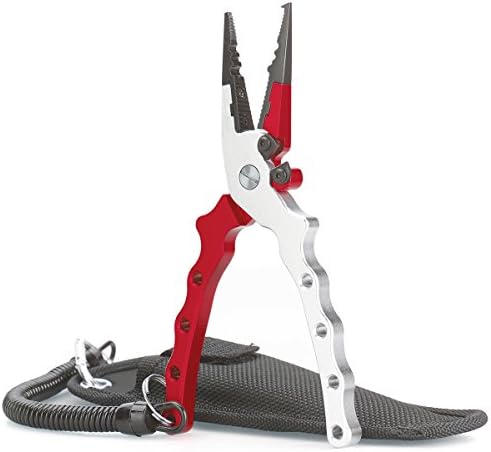 Ticoze Fishing Pliers Aluminum with Lanyard Carbide Cutter and Nylon Sheath for Saltwater and Freshwater, Red