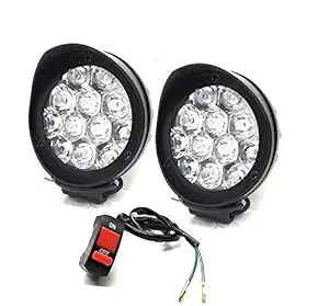 JDM ACCESSORIES Fog Lights for Bikes and Cars High Power, Heavy clamp and Strong ABS Plastic (12 LED CAP Pair With Switch)