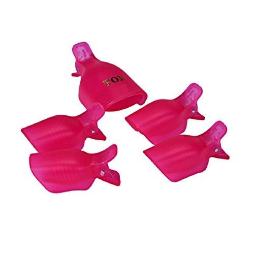 DDLBiz® 5Pcs Toenail Soak Off Clip Caps Gel Nail Art Tips Reusable Clamp Remover (Hot pink)