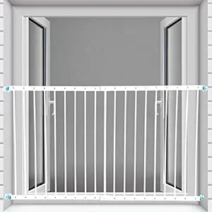 Safe O Kid Window Rail Guards - Fully Adjustable (50 cm to 100 cm) for Baby Safety, Window Safety Guards for Pet, Kids, Old Age People, Metal Security Gate for Sliding Windows, White