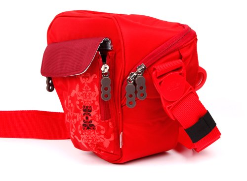 DURAGADGET Sac rouge motif fleurs pour Nikon Coolpix P610 et L840  Canon PowerShot SX410 IS et Pentax XG-1 appareils photo Bridge et petits accessoires   bandouli  re amovible