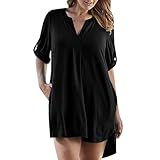 iHENGH Karnevalsaktion Damen Top Bluse Lässig Mode T-Shirt Frühling Sommer Frauen Bequem Blusen Womens Pure Color Long Sleeves Strandkittel Einfache Tops
