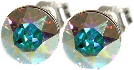 Black Moon Large 8mm Rainbow Crystal AB and Sterling Silver Stud Earrings - Modern Design - Crystals from Swarovski - Exquisite Rainbow of Blue Pink Violet Purple and Green Sparkle