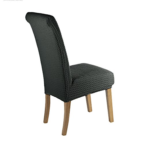 SCHEFFLER-HOME Jacquard Lea Stuhlhussen 2 Stück, Stretch-Stuhlbezug elastische moderne Husse, Dekoration Stuhl-Abdeckung aus Elastik-Stoff mit Gummiband für universelle Passform, elastic Spannbezug – in Anthrazit - 2