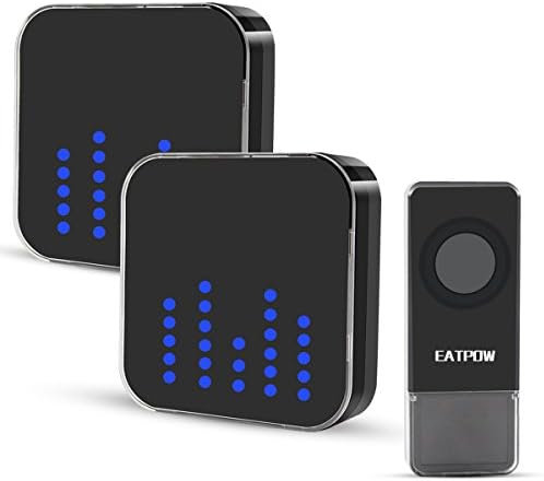 Wireless Doorbell,EATPOW Portable Waterproof Wireless Door Chime Kit,Wall Plug-in Cordless Door Chime at 1000-feet Range with LED Indicator Over 52 Chimes，4 Levels of Adjustable Volume &amp; Blue Light - Easy Installation. (Black)