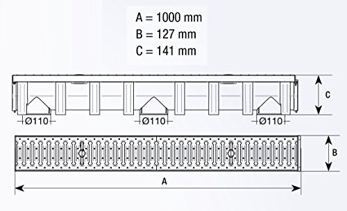 Entwässerungsrinne Garagenset 3 Meter Komplett SET Gitterrost Stahl verzinkt - 5