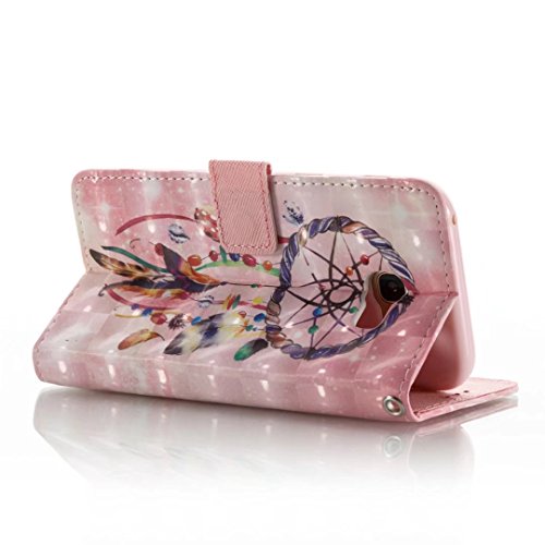 KSHOP Für Samsung Galaxy A5(2017) Lederhülle Schutzhülle Full Body Schutz Tasche Case, Stilvoll Mode [Bunt Muster] Flip Wallet Case Slim PU Leder Cover Tasche Handy Case Schutz Hüllen im Bookstyle Handyhülle Ledertasche mit Stand Funktion Kartenfächer Magnetverschluss Magnet Etui Schale Schutzhüllen Handytasche Displayschutzfolie 3D geprägte Malerei 3D embossed painting + Metall Stift Stylus Pen Rose – Rosa Campanula Quaste - 6