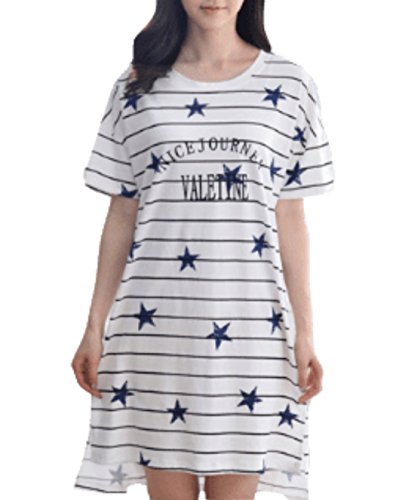 RESPEEDIME Women's Sleepwear Cotton Short Sleeve Nightgown Sleepdress Striped Pajamas