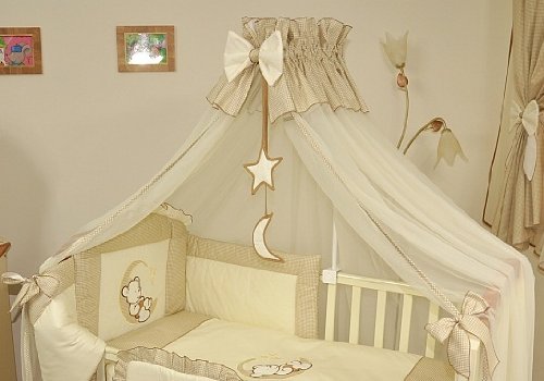 Stunning Baby Canopy / Mosquito Net for Cot + Fitting / Holder - Beige Stars