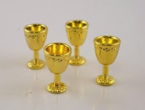 Melody Jane Dolls House Miniature Dining Room Accessory Set of 4 Antique Gold Metal Goblets
