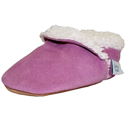 Soft suede baby girls slippers by Dotty Fish with Suede Soles. Pink 12-18 months