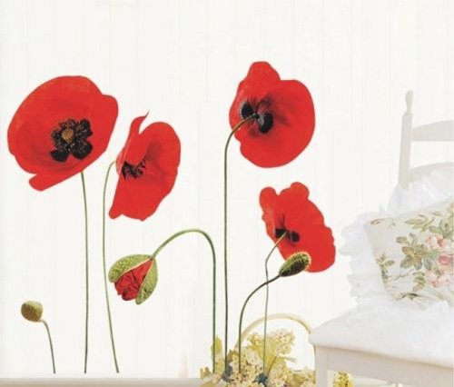Rote Mohnblumen Entfernbare Transparente Wand Aufkleber Sticker Kunst
