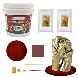 Mold Your Memories 3D Couple Casting Kit with Wooden Base for Couple Hand | Parents and Baby| Sibling | Grandparents | Friends | Molding Powder 550 gm & Casting Powder 1000 gm