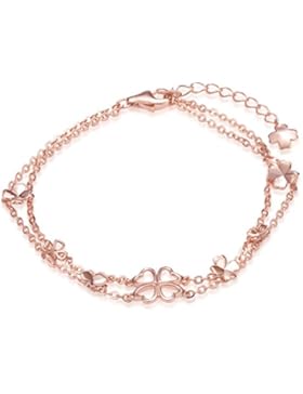 Unendlich U Vierblättriges Kleeblatt Damen Strangarmband 925 Sterling Silber Charm-Armband Armkette Verstellbar...