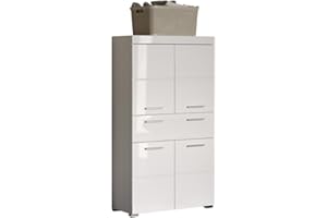 ‎TRENDTEAM SMART LIVING trendteam smart living - Amanda - Hochschrank - Weiß Hochglanz - Badezimmerschrank breit mit 4 höhenverstellbaren Einlegeböden - (BxHxT) 73 x 130 x 31 cm - 4 Fächer und eine große Schublade