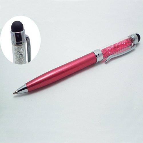 Xtra-Funky Exklusiv qualitativ hochwertiger Mini universaler kapazitiver Stylus Stift mit Weichgummispitze & Kugelschreiber Kombination mit buntem Kristall Schaft ideal für alle Arten von Touchscreen Geräten / iPad 1 2 3 Mini / iPhone 3 4 5 / Samsung / Nokia / BlackBerry / Kobo / Tablets und viele mehr - Rosa