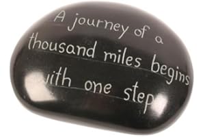 SENTIMENT PEBBLE "A Journey of a Thousand Miles begins with One Step" - INSPIRATIONAL Sentiment MESSAGE Paperweight - Handcarved Stone Paperweight