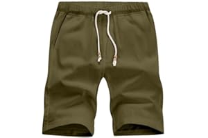 JMIERR Herren Sommer Beach Shorts - Casual Leinen Kurze Hosen Baumwolle Sport Short Elastische Taille mit Taschen