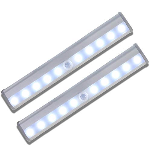 Preisvergleich Produktbild Bewegungsmelder Kleiderschrank-LED-Lampe, wiederaufladbar über USB, 10 LEDs, automatische An- / Aus-Funktion, tragbar, schnurlos, haftet überall für Schrank / Schrank / Schrank / Treppen. 2 White