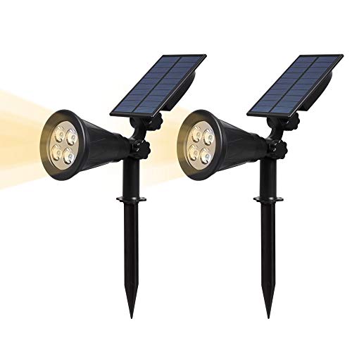 (2 Unidades ) T-SUN Foco Solar, Impermeable Luces Solares Exterior, 2 Modos de Iluminación Opcionales, ángulo de 180° Ajustable, Luz de Jardín para Entrada, Entrada, Camino. ( Blanco Natural 4000K )