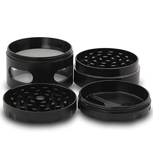 DCOU neue Design Premium Krautmühle mit Siebgrinder haltbare Zamak-Legierung Tabak Grinder Crusher Gewürz-Schleifer Ø55mm 4 Teile (Schwarz) - 7