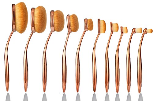 Neverland 10PC/Set Soft Oval Toothbrush Eyebrow Eyeliner Foundation Blush Lip Brushes Kit With Box UK Stock Rose Gold