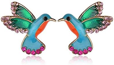 AILUORColorful Metal Cute Enamel Crystal Hummingbird Bird Stud Earrings, Animal Ear Studs Statement Jewelry for Women Girl