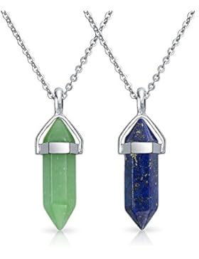 Bling Jewelry grün Aventurin Blau Lapislazuli Crystal Point Anhänger aus Edelstahl Halskette Set 18 Zoll