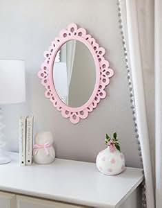 Light Pink Wood Lace Wall Mirror For Girls Room Decorations: Amazon.co.uk: Kitchen & Home