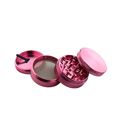 DCOU Premium Krautmühle mit Siebgrinder haltbarer Mahler aus Aluminium für Tabak oder Kräutermischungen Schleifer Rosa Ø50mm H38mm 4-Teilig - 5