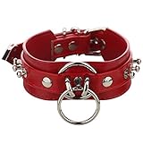Soclear Handmade Double Leather Straps O Ring Necklace Collar -Red Big-45cm 17.5 inches