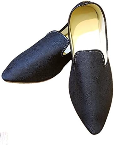 Mojari - Indian Men's Shoes - Khossay - Bollywood - Weddings - Party - Fancy Dress (Size 11, Black)