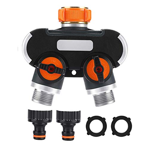 Preisvergleich Produktbild 2-Wege-Verteiler, Wege-Schlauchverteiler Wasserdurchfluss regulier und absperrbar - optimaler Wasserhahn Verteiler zum praktischen Einsatz , inklusive 2 x Hahnstück und 2 x Gummi-Unterlegscheiben