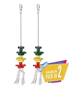 Trixie Colourful Wooden Bird Toy with Chain/Rope, 30Cm (Medium Size) Pack of 2