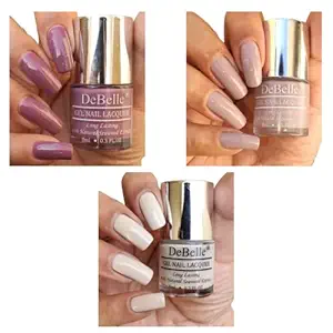 DeBelle Mademoiselle Classic Nudes Nail Polish Gift Set Of 3 - Laura Aura?[Light Mauve], Vintage Frost [Pastel Purple], Natural Blush [Light Nude], 24 ml (8 ml Each), Gift for girls