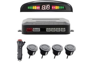 CUQI Supporto per Parcheggio Senza Fili, Supporto per la Retromarcia con 4 Sensori di Parcheggio PDC Posteriori, Kit di Allarme di Distanza Totale con Display LED Senza Fili (Nero)