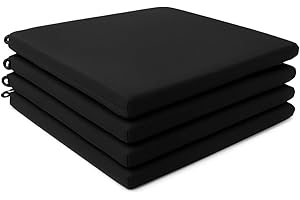 FOAM & UPHOLSTERY WAREHOUSE 4Pcs Dining Garden Chair Seat Pads with Ties for Kitchen, Living Room, Patio, Office – Indoor Outdoor Foam Cushions with Removable Covers (Black)