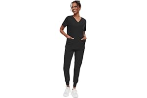 MEDSKIN Performance Scrubs Set for Women - Stretch V-Neck Scrub Top & Jogger Trouser Pants with 8 Pockets