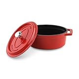 Commichef Mini cocotte Ovale en Fonte d'aluminium et Couvercle avec Housse, Rouge, 11.5 x 4.5 cm, 250 ML