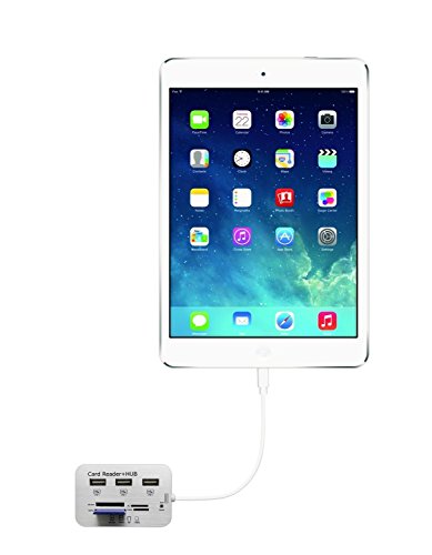 Gilsey 7in1 Camera Connection Kit Adapter iPhone 6 6s, iPad Air, iPad Air 2, iPad Air Pro, iPad 4, iPad Mini, Ipad Mini 2, iPad Mini 3, iPad Mini 4 – SD, MS, TF, M2, Mini SD, MMC, Micro SD + 3 USB HUB – Überträgt Bilder und Videos von Kameras und Karten Kartenlesegeräte – iOS 9 - 8