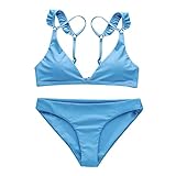 Moserian Damen Einfarbiger Bikini-Print Zweiteiler Badeanzug Liegestütze Bademode Beachwear
