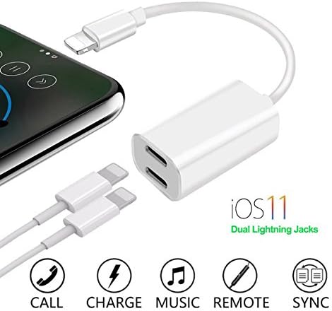 Dual Lightning Adapter for iPhone 7/7 Plus, iPhone 8/8 Plus, iPhone X, Assrid 2 in 1 iPhone 8 Adapter Splitter Cable Audio &amp; Charge Port Converter support for Music, Charge and Call(Support iOS 11)