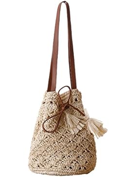 GWELL Damen Stroh Strandtasche Schultertasche Sommer Klein Tasche Beachtasche Strohtasche Damentasche Urlaub