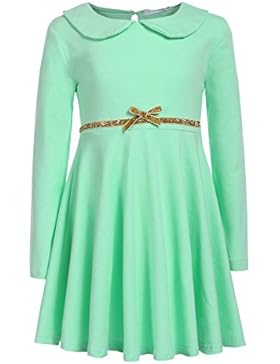 CHIGANT Mädchen Langarm Kleid Sweatkleid A-line Kleid Skaterkleid mit Bubikragen Gürtel für Herbst und Frühling...