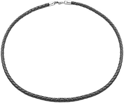 Leather Necklet in Genuine Leather for Men or Women, Hypoallergenic Stainless Steel Lobster Clasp. Black 20" Leather Necklet in Genuine Braided Leather for Men or Women, Hypoallergenic Stainless Steel