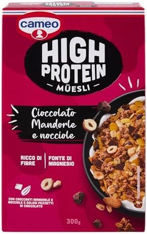 Cameo High Protein Muesli, Cereali Proteici Con Cioccolato Fondente, Croccanti Mandorle E Nocciole Tostate, Muesli Proteico, Ideale per Colazione Proteica, Ricco di Fibre e Fonte di Magnesio, 300 g