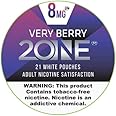 2One Premium Lab Produced Tobacco-Free Nicotine All-White Pouches, Very Berry Flavor, 8mg (21 Pouches per Can) 5 Cans