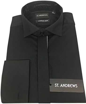 St. Andrews Formal Kilt Victorian Wing Collar Shirt Black Double Cuff New (19")