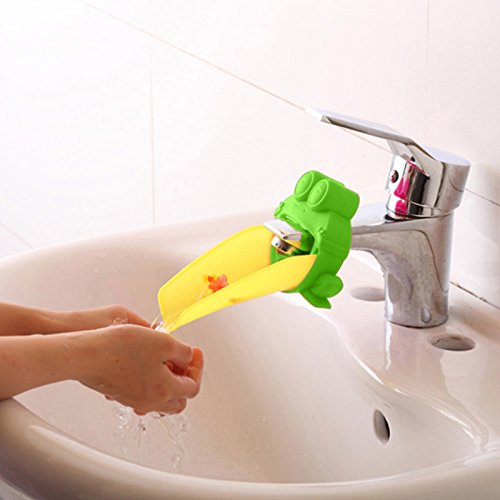 Demiawaking Süß Wasserhahn Verlängerung Extender für Kinder Baby Hände waschen Badezimmer-Cartoon Frosch Design (Grün) - 4